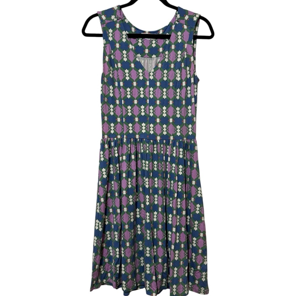 Boden Geometric Sleeveless Dress Blue and Purple Sz 4R